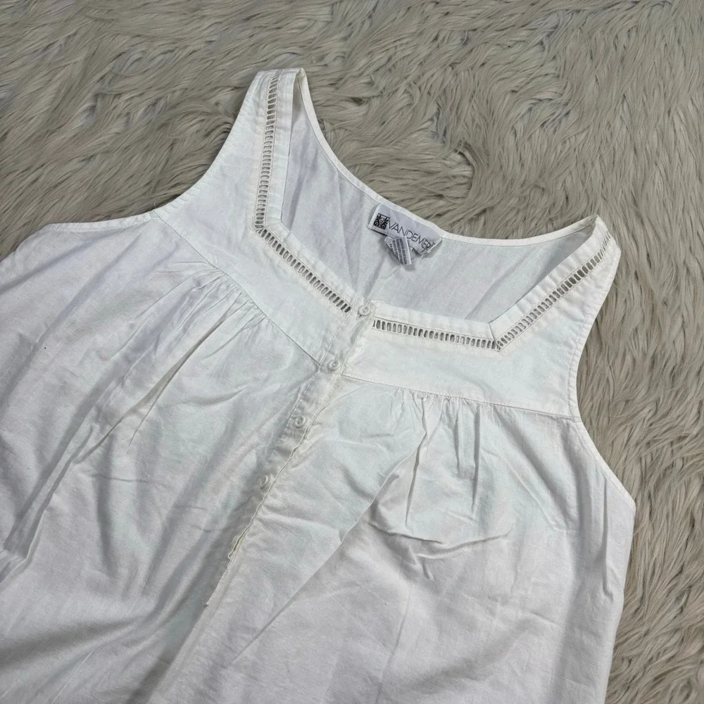 Vintage Vandemere Women's M White Cotton Maxi Night Dress Cottagecore Modest